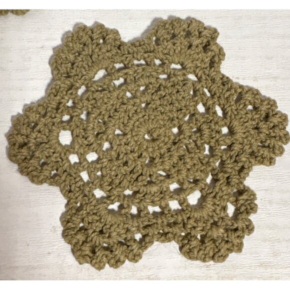 Handcrafted Brown Crochet Doilies 3.5" Set Of 4 Decorative Vintage-Inspired Desi - Picture 2 of 4